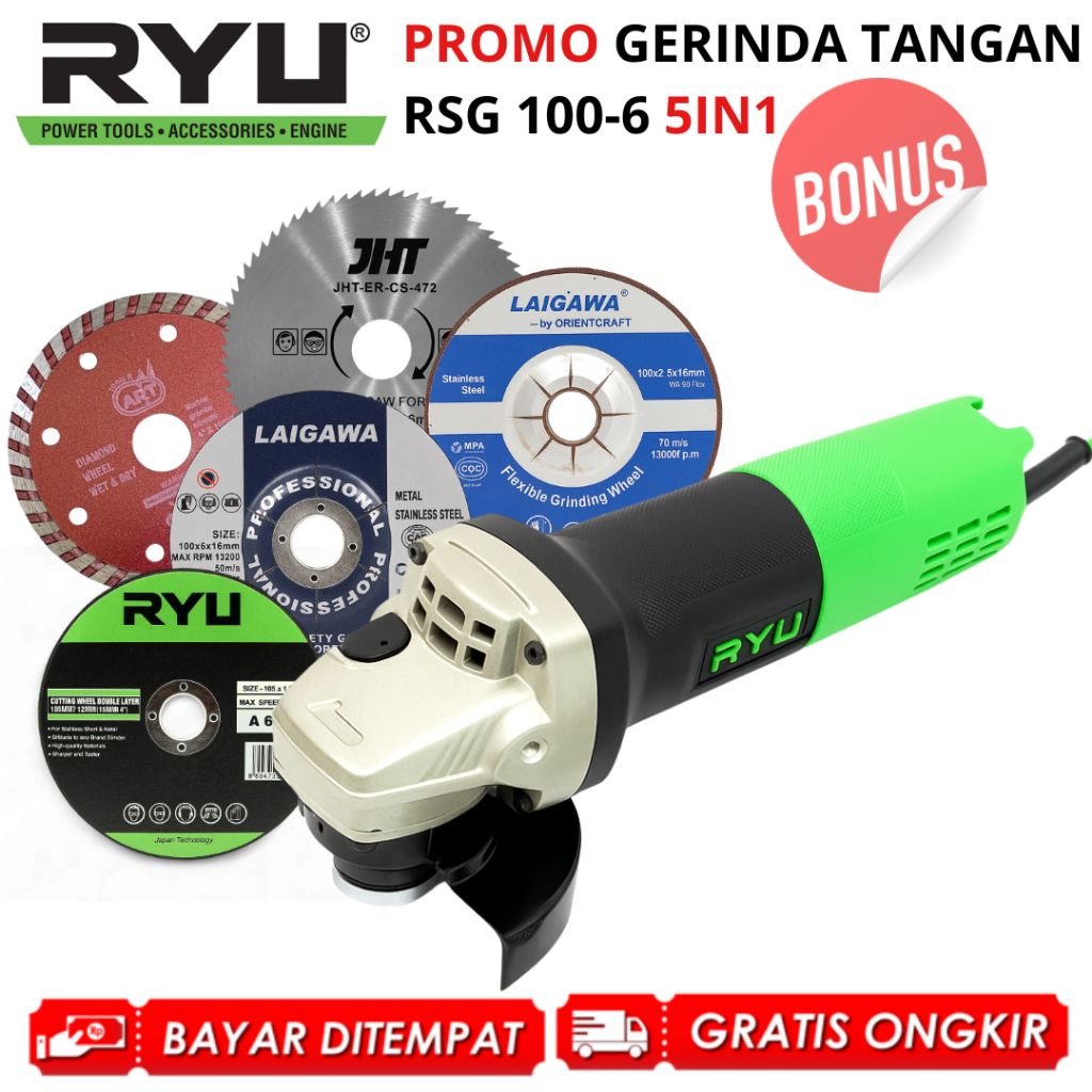 PAKET HEMAT Mesin Gerinda RYU RSG 100-6 5IN1 Gurinda Potong Grinda Gergaji Besi Kayu Serbaguna