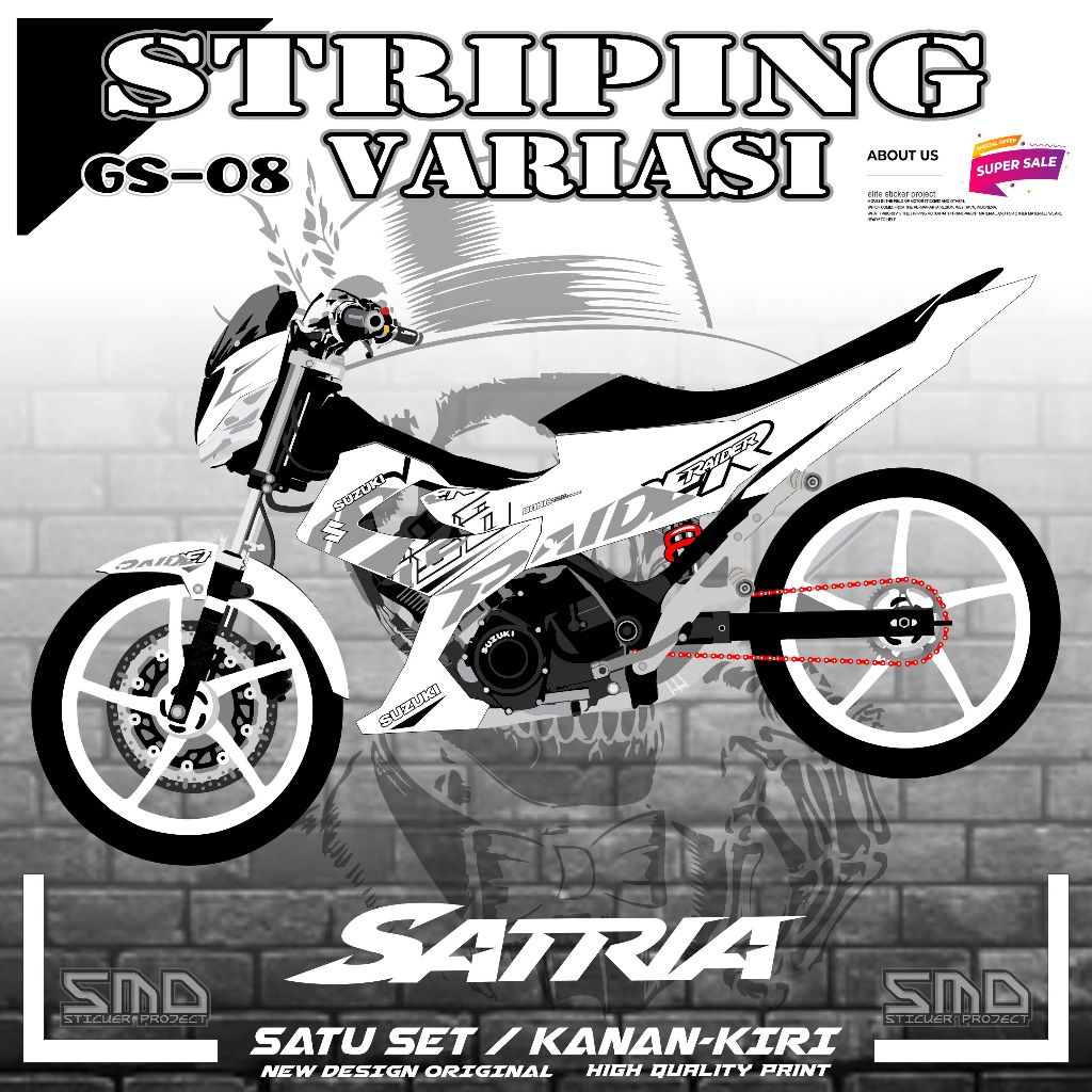 striping sticker variasi suzuki satria fu FL, motif RAIDER keren simple terbaru