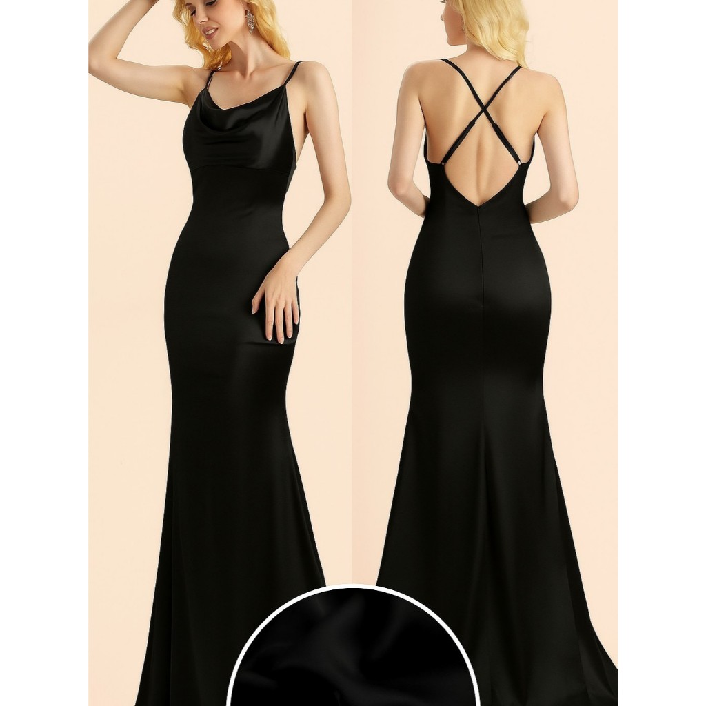 SB003 Dress Natal Gaun Wanita Gereja Polos Kausal Artemis Dress Satin Mewah Long Dress Bridesmaid