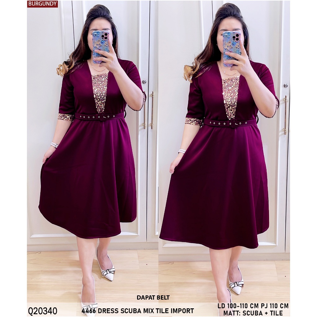 4466 / 4482 Dress Scuba Kombinasi Tile Payet Import