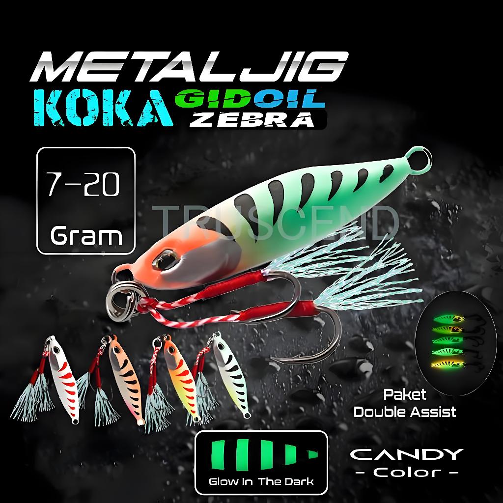 TRU 7,10,15,20 Gram metal jig micro jig UV GID Glow In The Dark + Double Assist Hook Jig Metaljig gr