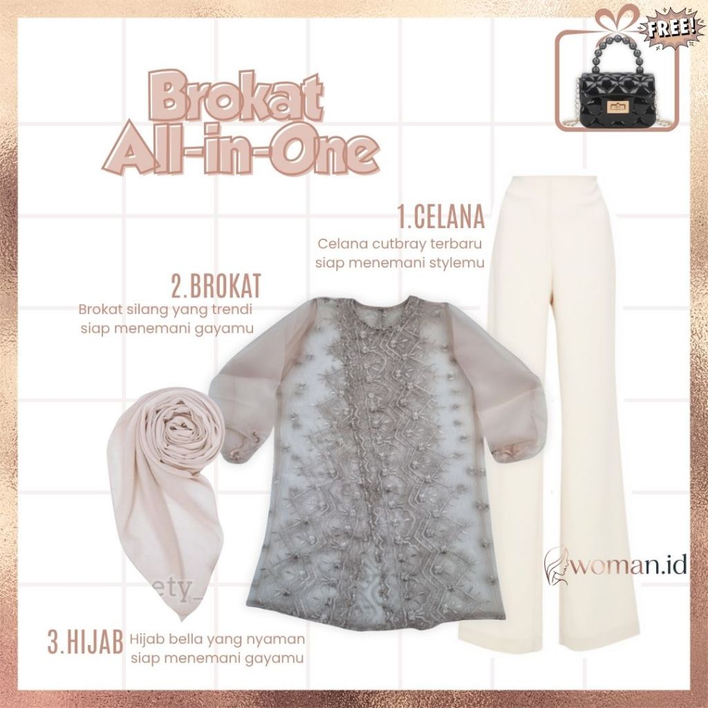 Woman.iid| One Set Brokat All-In-One| Brokat Kondangan Wanita Nge-trend (Celana Cutbray+ Brukat Sila