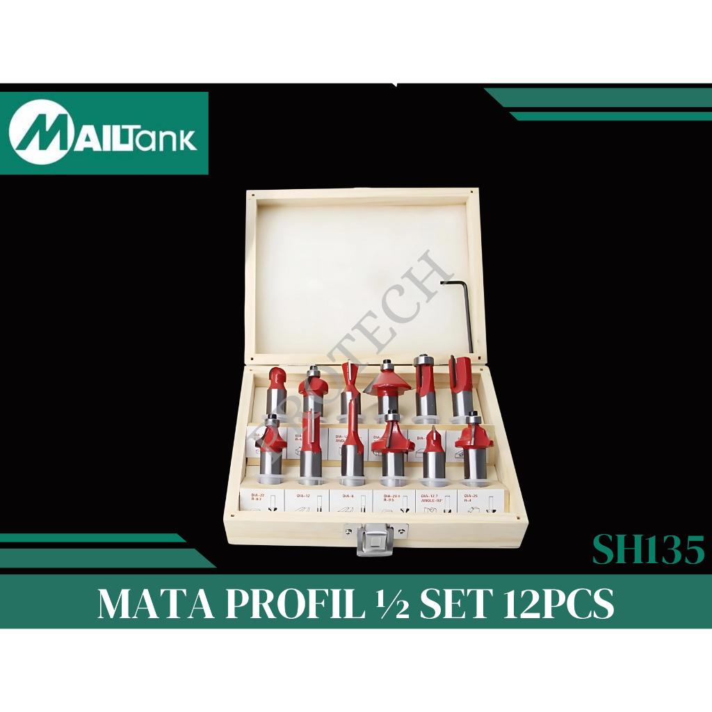 MAILTANK SH135 / MATA PROFIL BESAR 1/2" SET 12 PCS UNTUK SH134 SH155 MESIN TRIMMER MATA UKIR KAYU