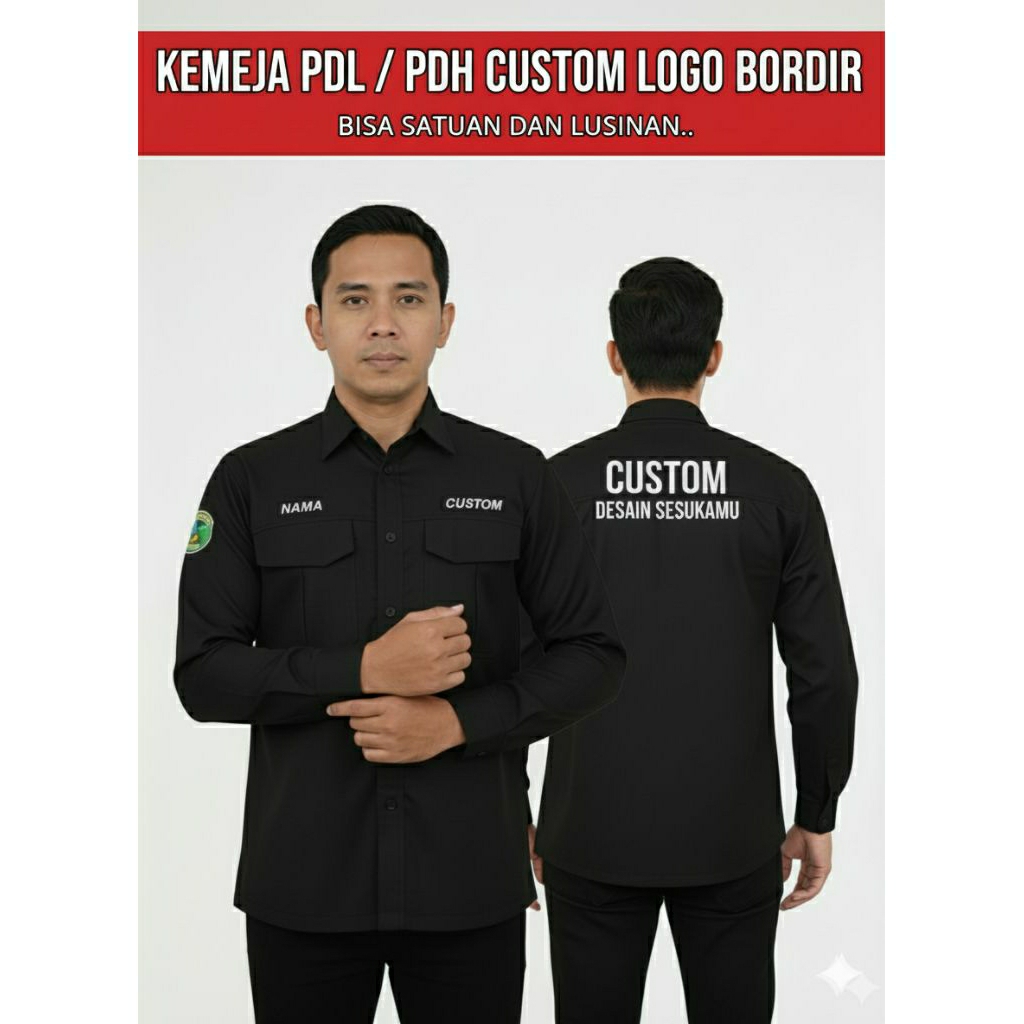 Kemeja Pdl/Pdh Custom Logo Bordir/ Kemeja Kerja Custom Logo Kemeja Proyek