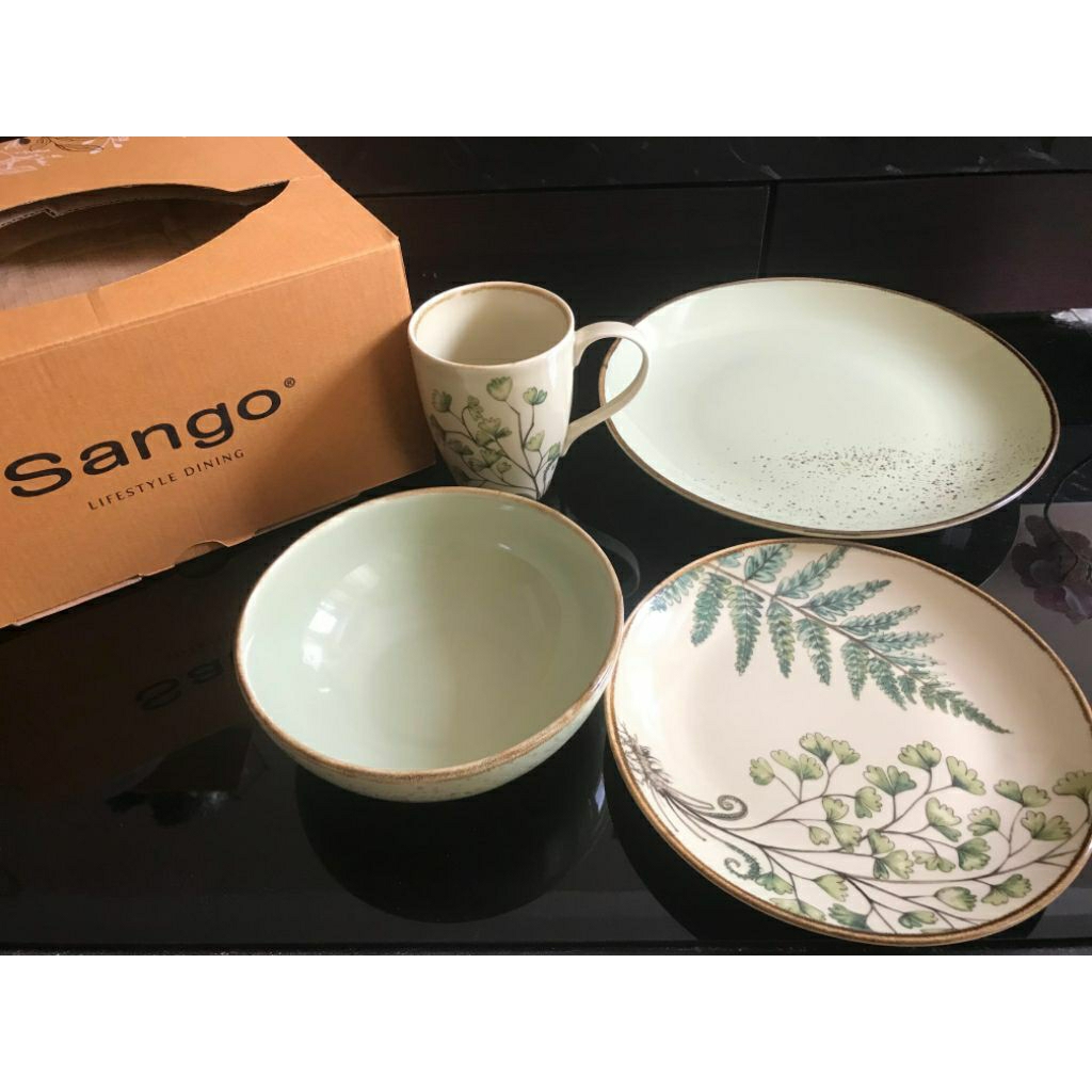 SANGO SET PERALATAN MAKAN MAIDENHAIR(4PCS) HAMPERS PIRING/MANGKOK/GELAS