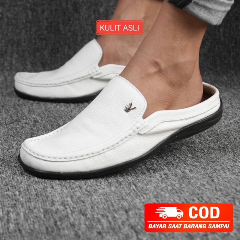 sepatu sandal pria 100% kulit asli bustong pria kulit slop pria