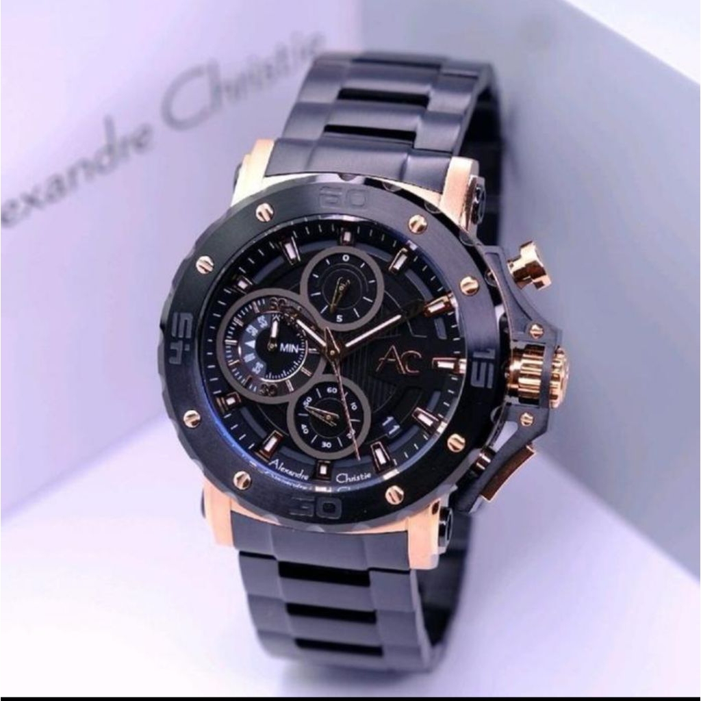 JAM TANGAN PRIA ALEXANDRE CHRISTIE AC9205MCB AC 9205 MCB BLACK ROSEGOLD ORIGINAL GARANSI RESMI 1TAHU