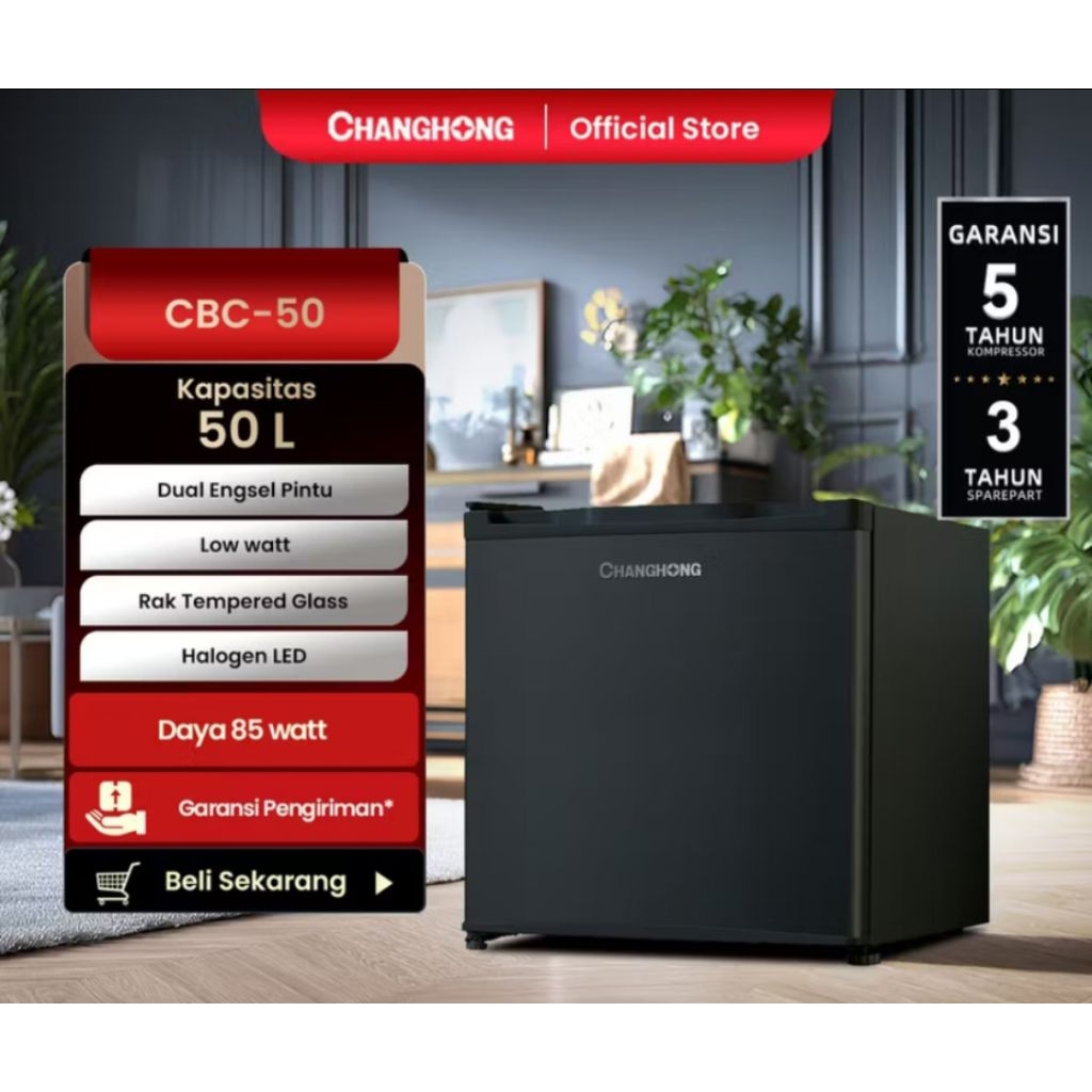 kulkas mini bar changhong lemari es kamar hotel kecil frizer freezer muat botol asi 3-5 botol cbc50 