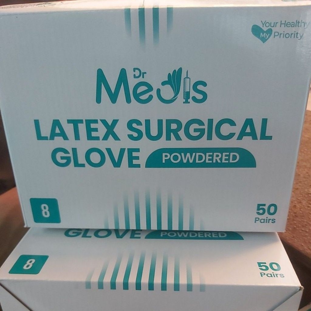 handscoon steril latex powder dr medis no 8 / sarung tangan steril surgical glove 1box