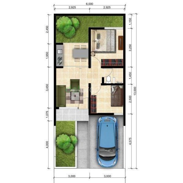 Desain denah rumah minimalis 6x12