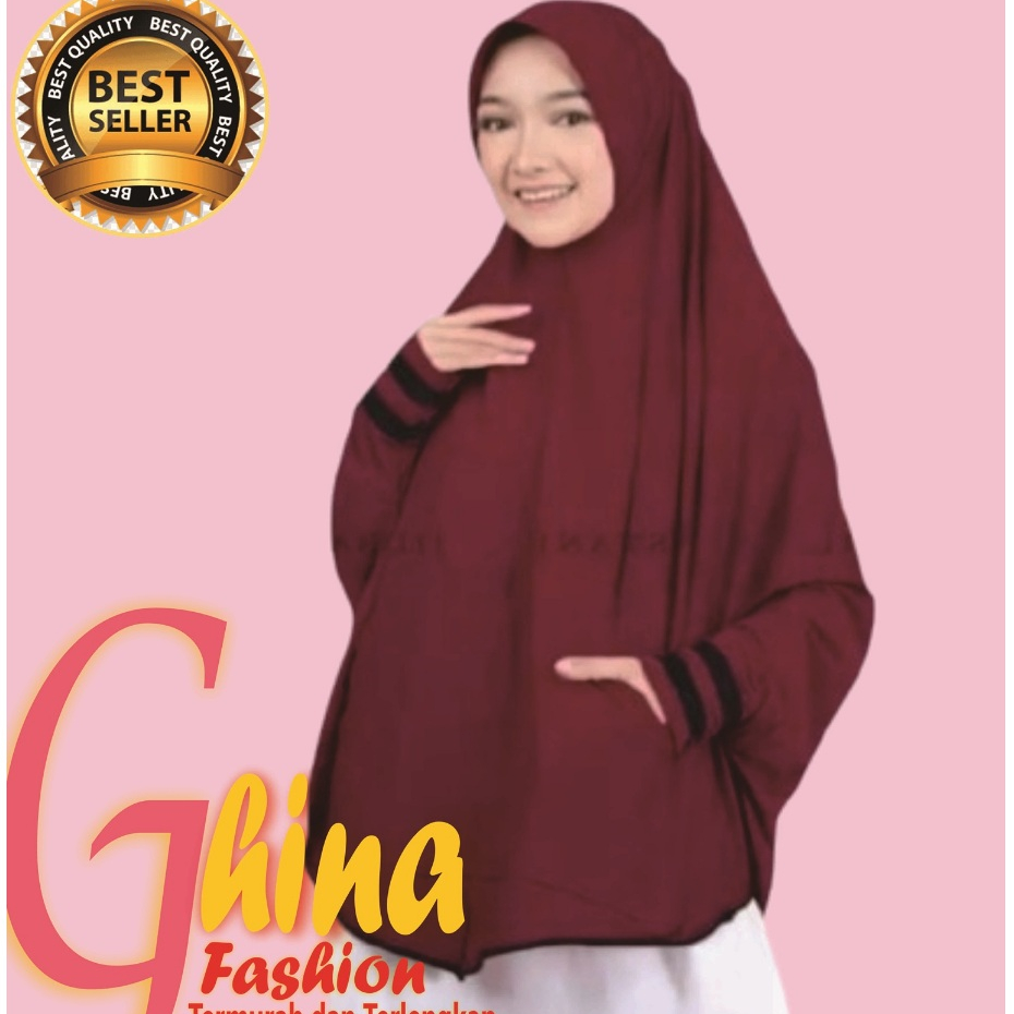 Hijab Lengan Saku Tangan Panjang Jersey Jilbab Instan Bergo Khimar Syari Muslimat