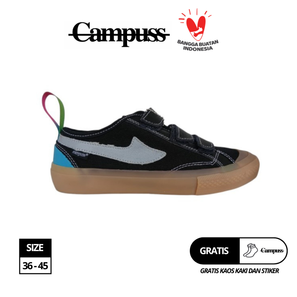 Campuss Renegade Low Velcro Black Gum Blue Sepatu BTS Sneakers Casual Unisex Sepatu Renegade Low Vel