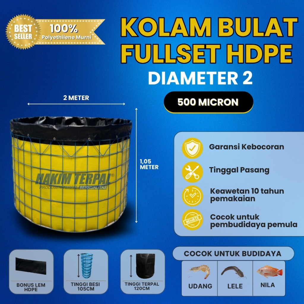 Paket Kolam Bulat Diameter 2 meter Fullset HDPE 500 Mikron