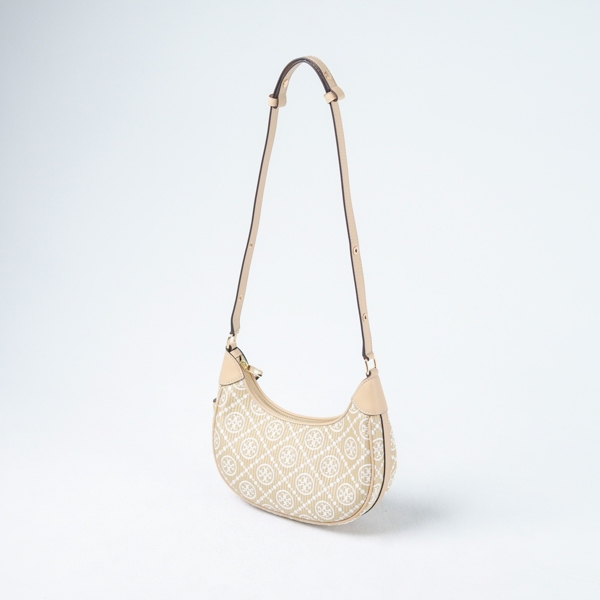 Tas TB CRESCENT MONOGRAM WHITE BEIGE RUFFLE SHOULDER BAG 100% ORIGINAL