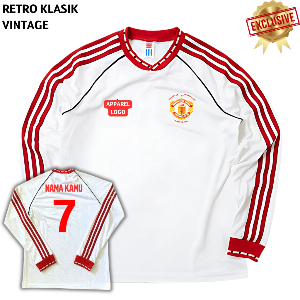 Longsleeve Retro Jersey Mnchstr untd Away 1990 1991 Baju bola Putih Long Sleeve Lengan panjang Custo