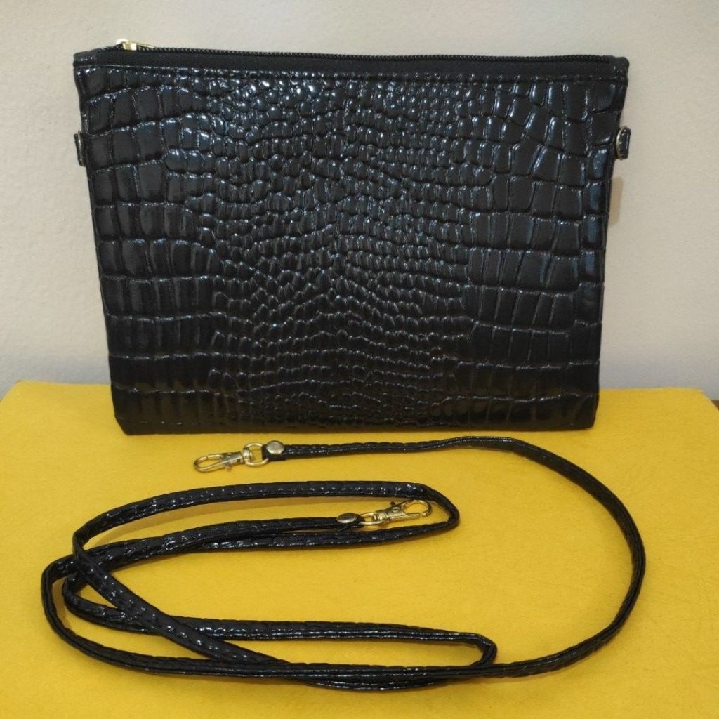 Tas Dompet Wanita Bahan Kulit Sintetis Motif Kulit Buaya Tas Selempang Tali Panjang