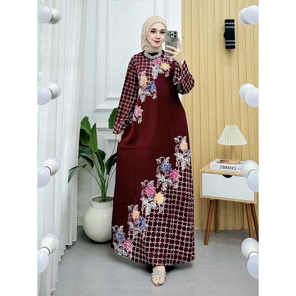 Gamis Batik Encim Adem Nyaman Panjang Muslimah-ANITA marun