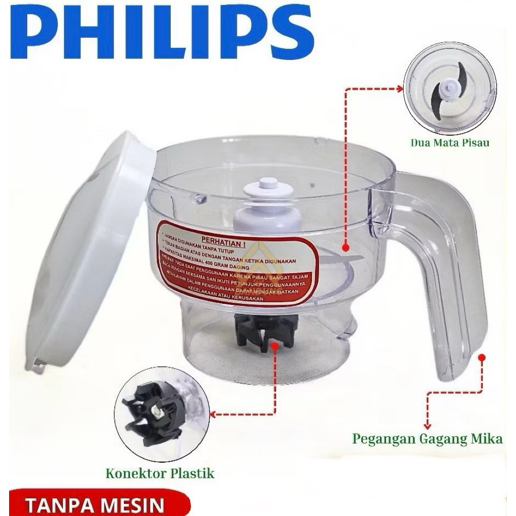 GELAS CHOPPER DAGING PHILIPS HR 2115 HR 2116 HR 2061 HR 2071 GELAS BLENDER PENGGILING GILING DAGING 
