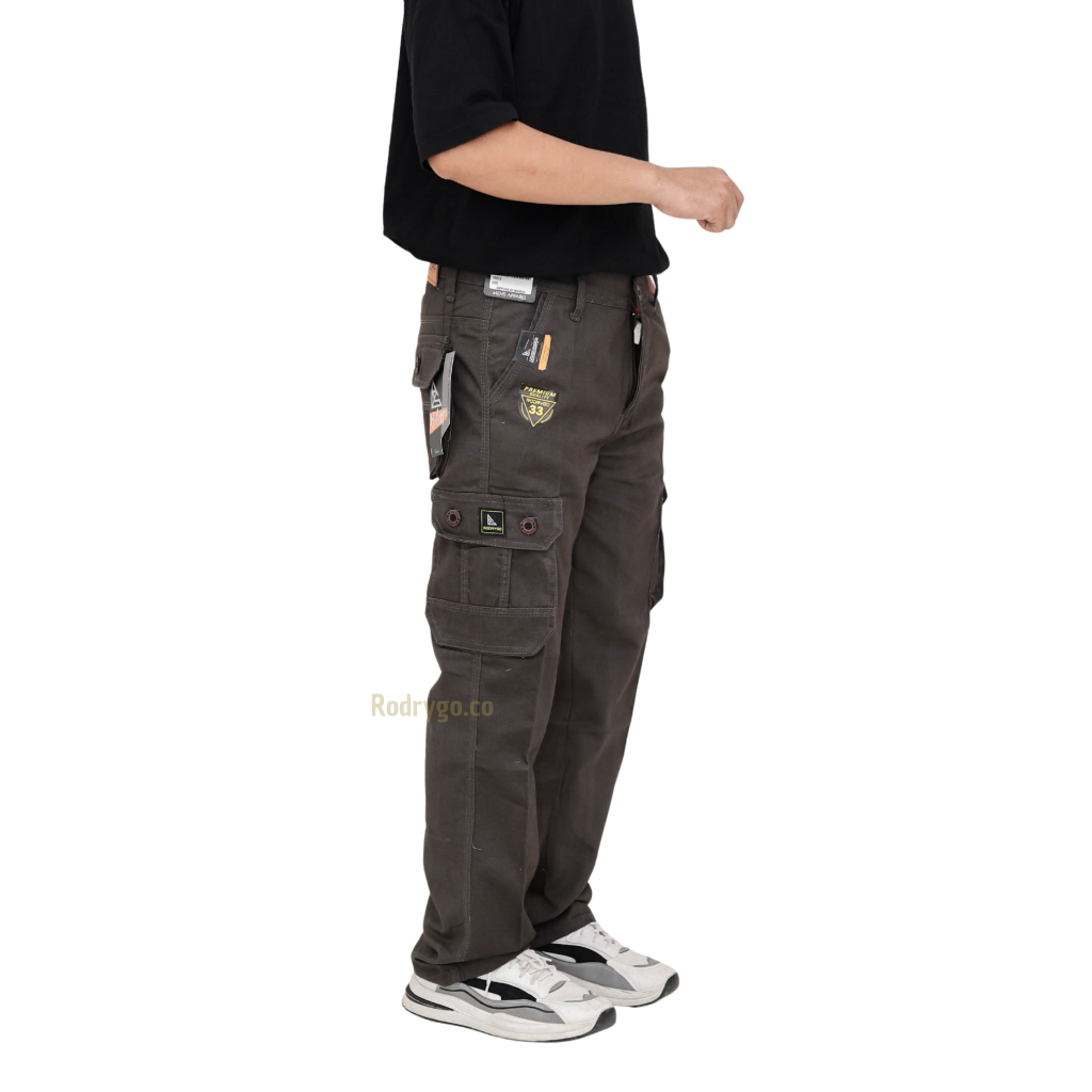 CUCI GUDANG RODRYGO - CELANA PANJANG CARGO PRIA DEWASA SLIM FIT TWILL KANVAS NON STRETCH HIGH
