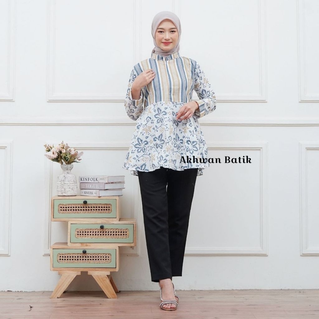 BLOUSE BATIK MOTIF SALUR ATASAN WANITA BATIK SERAGAM KANTOR MODERN KEKINIAN