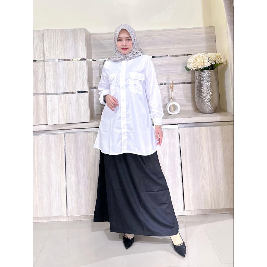 Stelan Rok Hitam Putih Baju Pemda Saku Dada | Stelan Rok Baju Pemda | Bahan Toyobo Premium