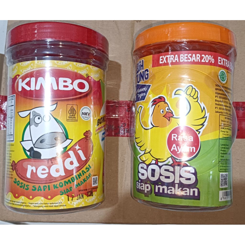 Kimbo Reddi Sosis Sapi Kombinasi / Sosis Siap Makan Rasa Ayam – Toples Besar