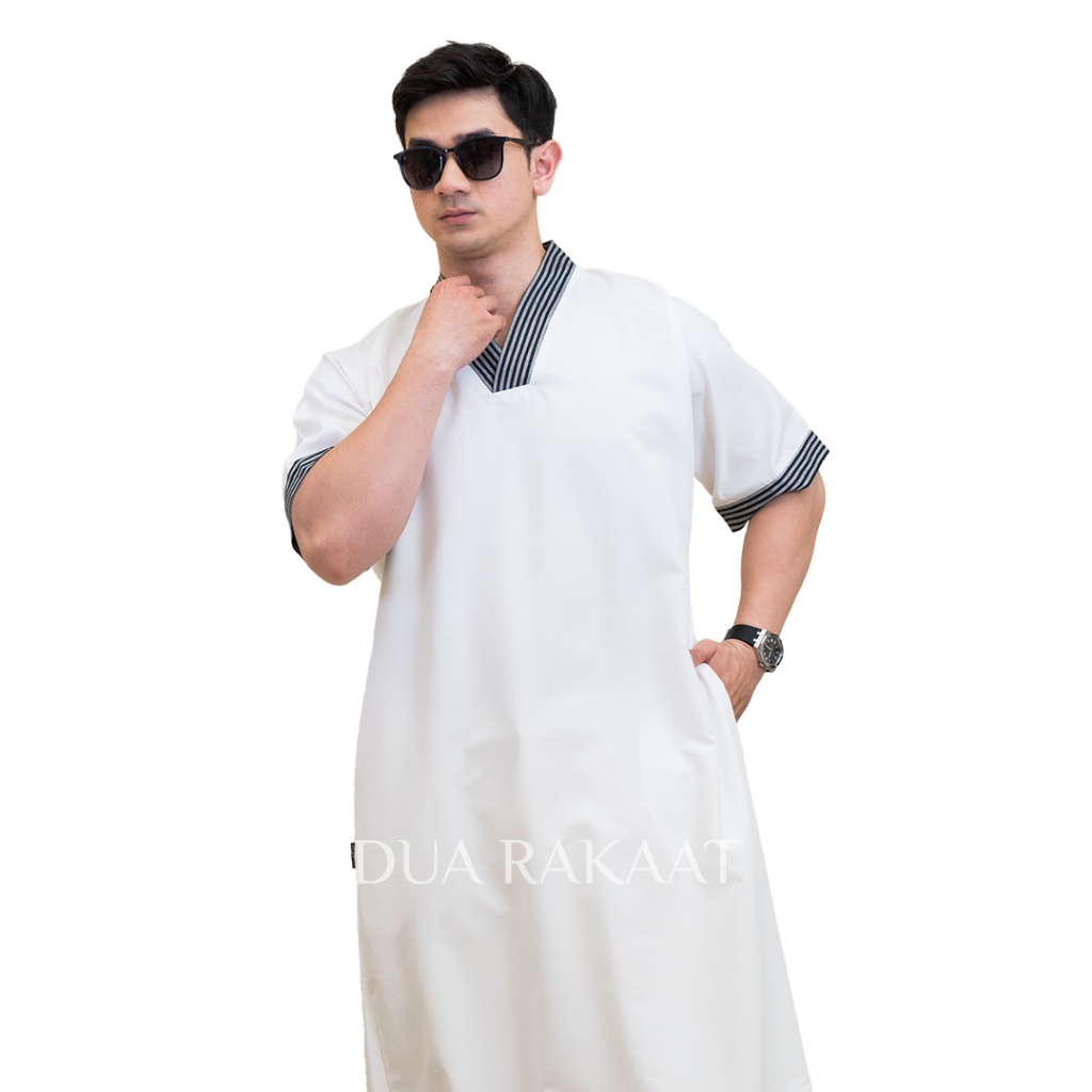 DUA RAKAAT Original Alfath Thobes Gamis Putih Jubah Maroko Abaya Pria Muslim Lebaran Bahan Katun