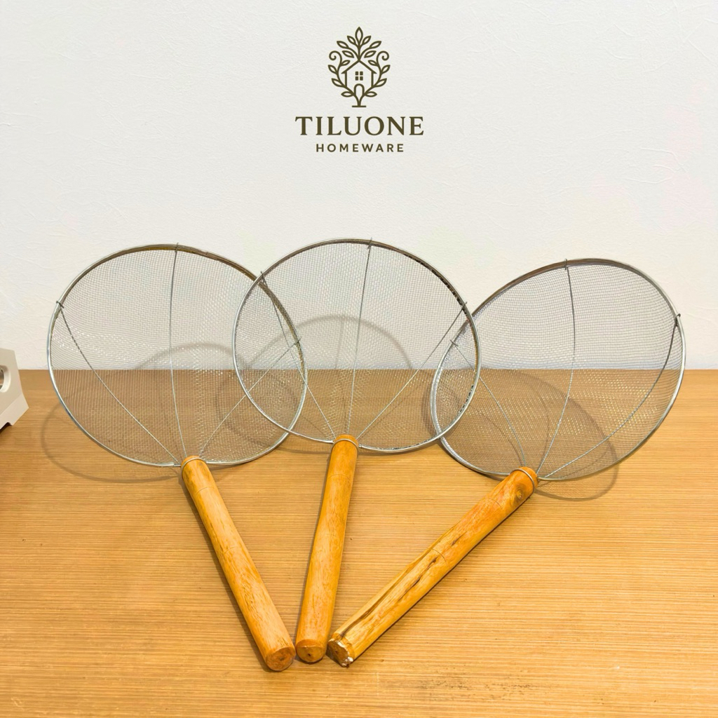 Serok Stainless Steel Besar Gagang Kayu Gorengan 30 cm / Serokan Asli Garut