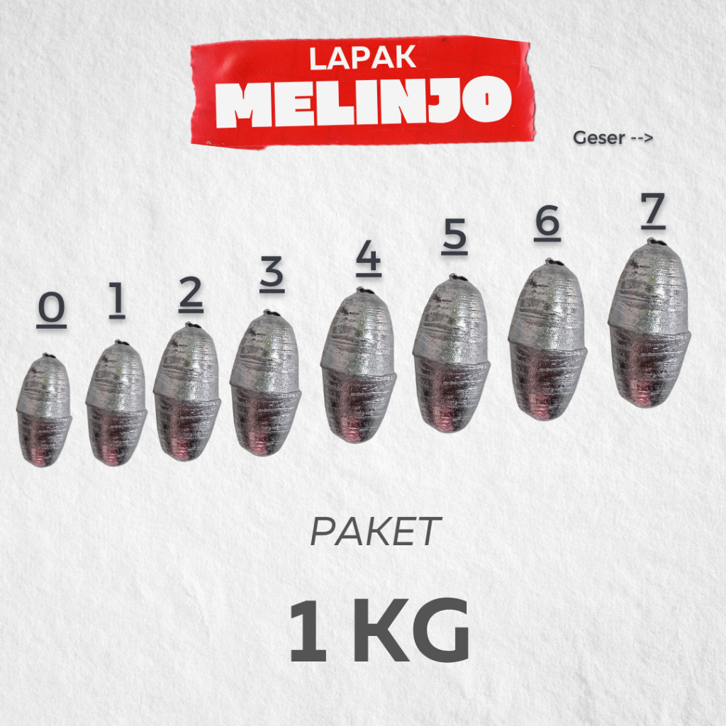 Paket 1 KG | Timah Pemberat Pancing Model MELINJO Timah Aerodinamis
