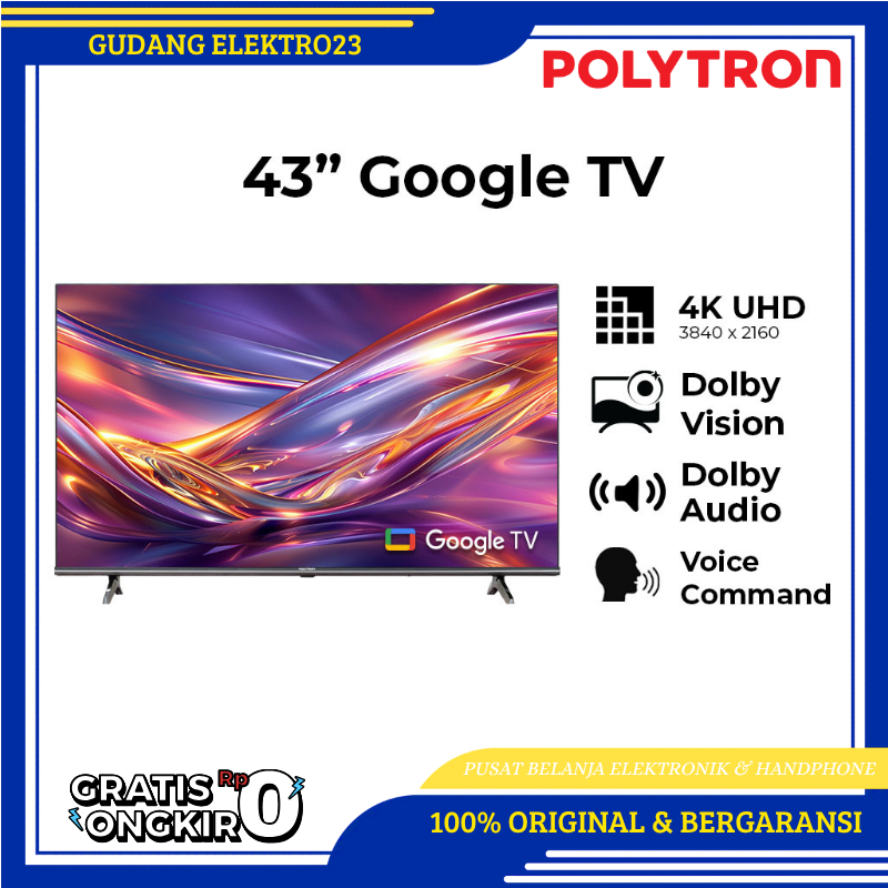 TV POLYTRON 4K UHD Smart Google TV 43 Inch PLD 43UG5059 GARANSI RESMI