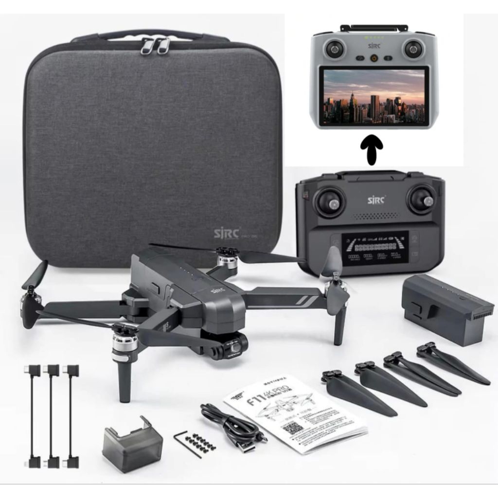 MURAH SJRC F11S 4K PRO+ XR REMOT LAYAR 5.5 INCH KAMERA GIMBAL+EIS 6000M 30 MENIT TERBANG LENGKAP