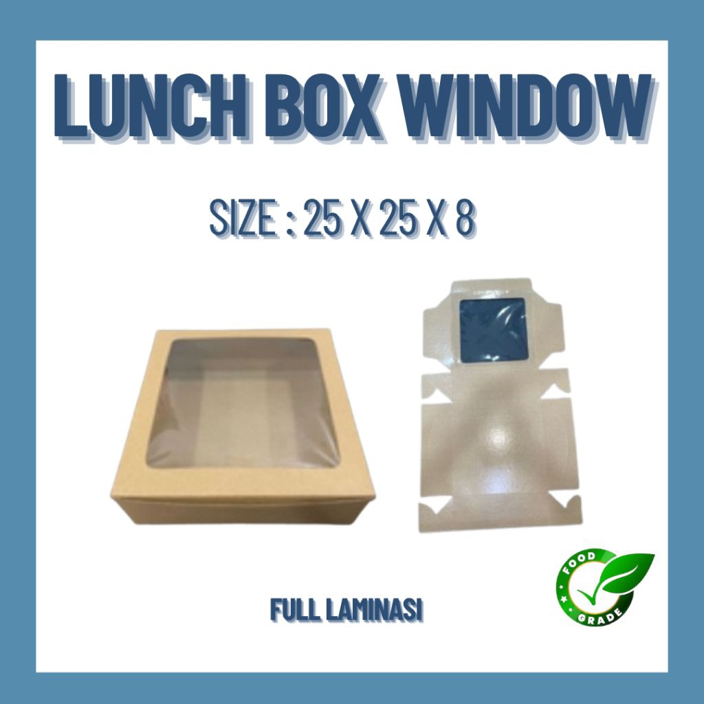 DUS LUNCH BOX WINDOW CRAFT UK. 25 X 25 X 8 PREMIUM FULL LAMINASI - KOTAK NASI JENDELA UKURAN 25X25X8