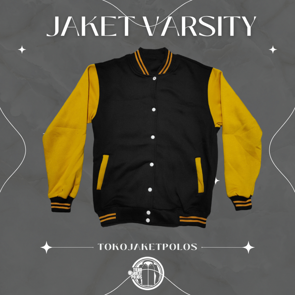 Jaket Varsity Fleece | Jaket Baseball Polos Cowok Cewek | TOKOJAKETPOLOS | Hitam Kuning