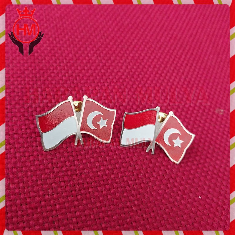 Cross Flag Pin Indonesia Turki Pin Bendera Persahabatan Indonesia Turki Silver - Harapan Mulya