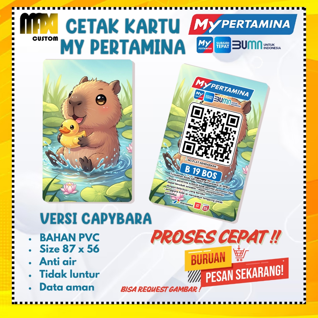 KARTU CAPYBARA / KARTU BARCODE MYPERTAMINA CUSTOM (BAHAN PVC) / KARTU CUSTOM MY PERTAMINA