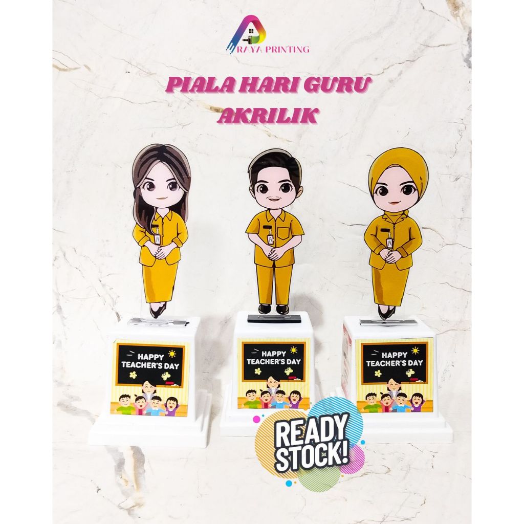 Piala Guru Tatakan Putih Piala Hari Guru Custom Tulisan/piala akrilik
