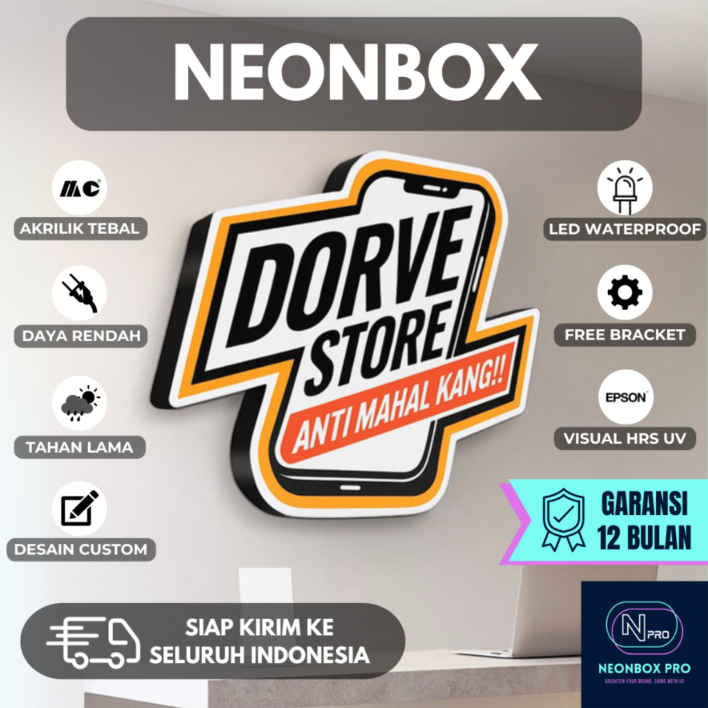 Neonbox Konter [FREE DESAIN] | Neonbox Indoor/Outdoor Bebas Desain Bahan Akrilik Tebal | Neonbox Kon
