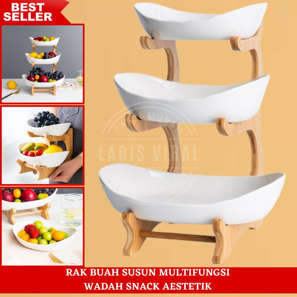 Rak Buah Tingkat Minimalis Modern Aestetik Multifungsi | Wadah Kue Dessert Camilan Untuk Meja Tamu E