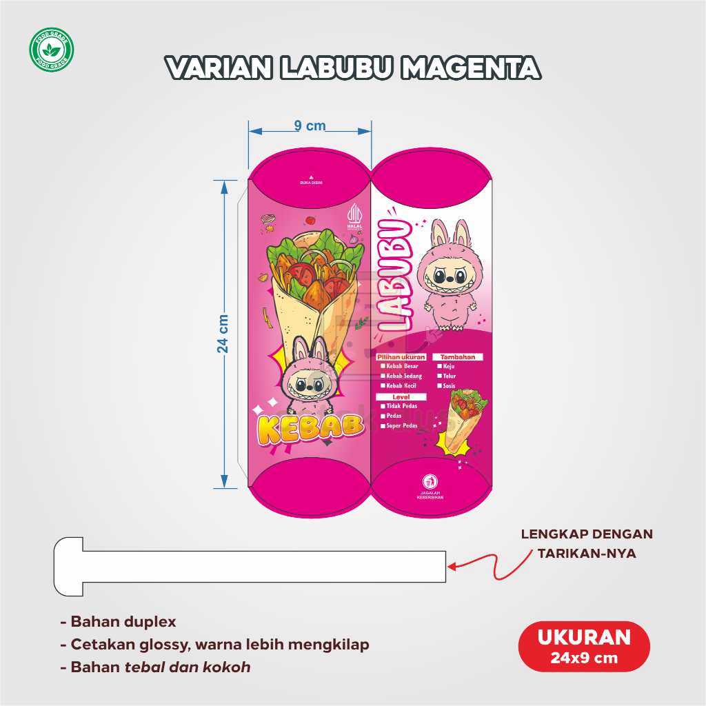 [COD] DUS Kemasan Kebab Murah Labubu / Box Kebab / Bungkus Kebab Besar Labubu