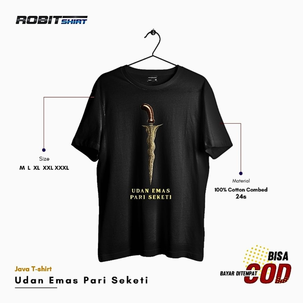 Kaos Jawa Kaos Budaya Kaos Keris Pamor Udan Emas Pari Seketi, Cutton Combed 24 S, Robitshirt