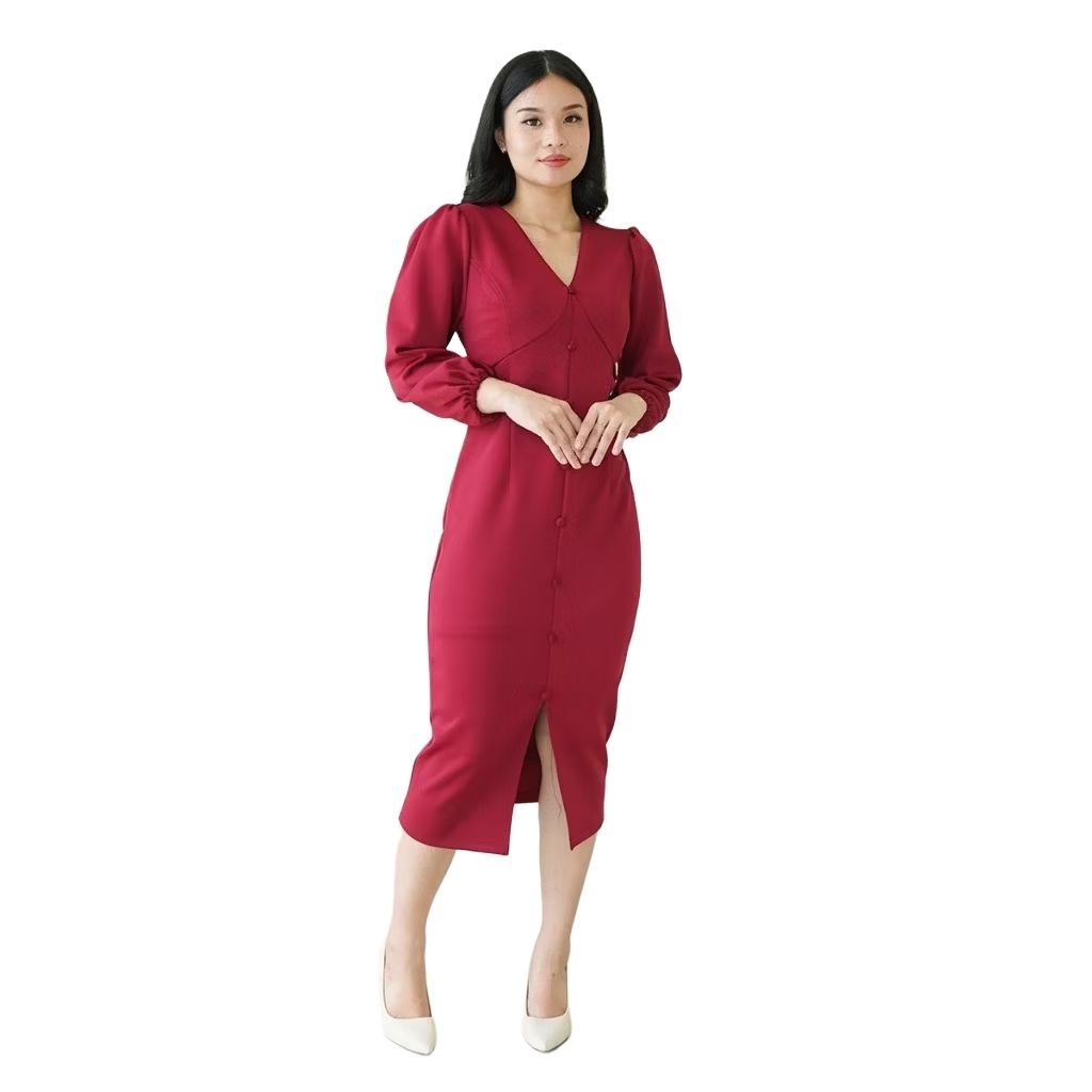 NADIA Dress span scuba 3/4 Lengan panjang baju wanita pesta natal acara formal dewasa remaja kondang