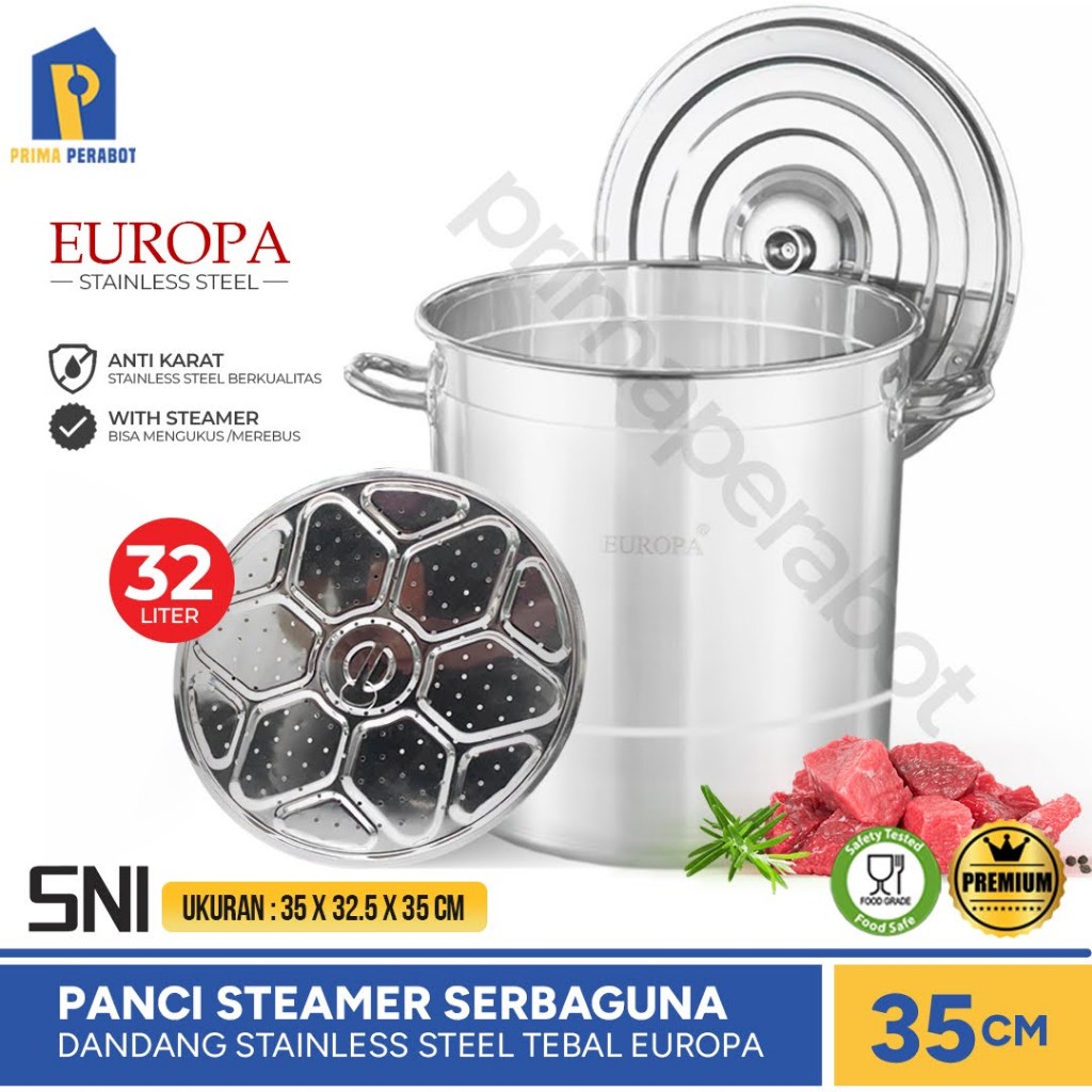Panci Stock Pot Steamer Eropa 35cm Panci Langseng Kukus Dandang Besar High Quality Stainless