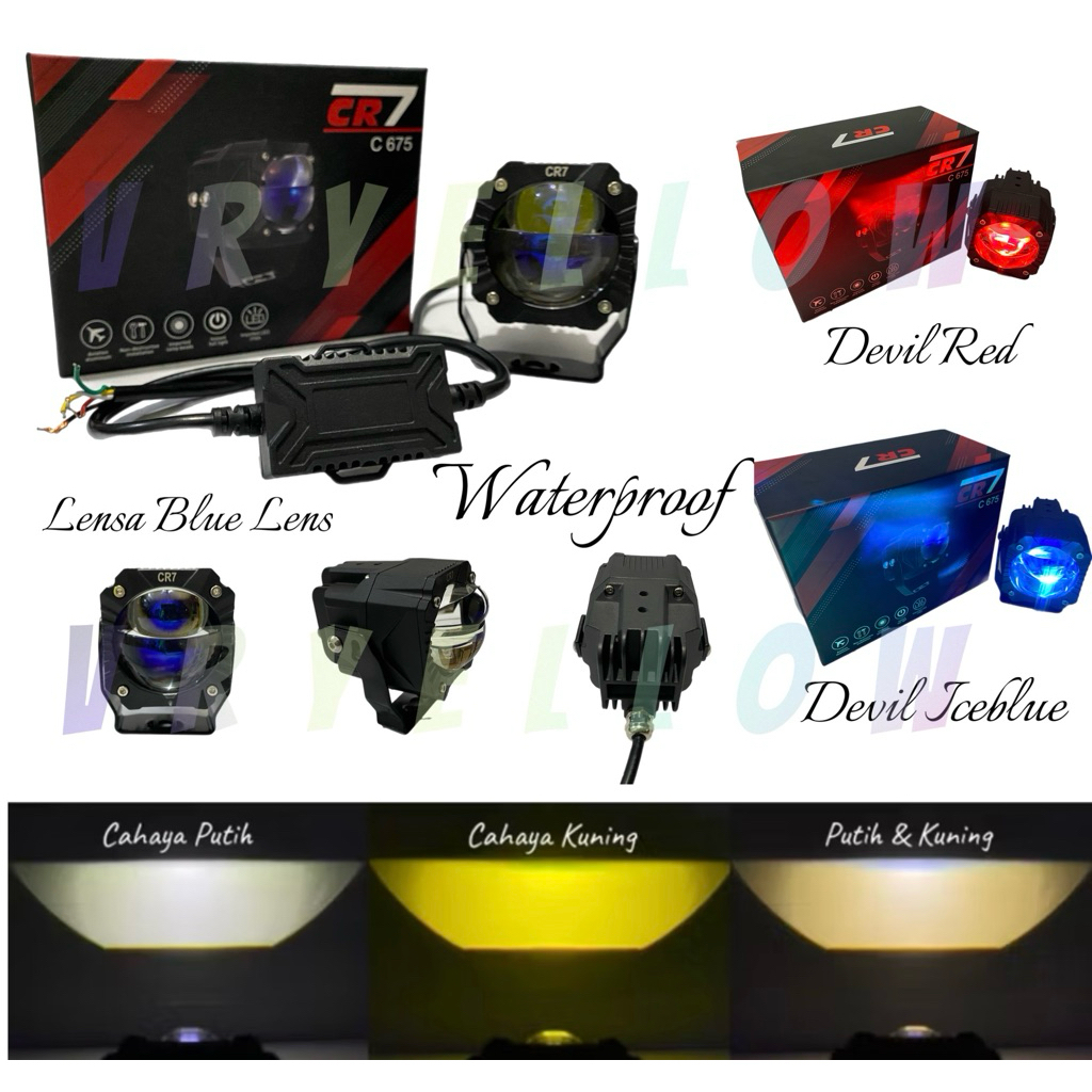 CR7 C675 Lampu Tembak Cahaya Biled All Weather Cahaya 3 Warna Blue Lens