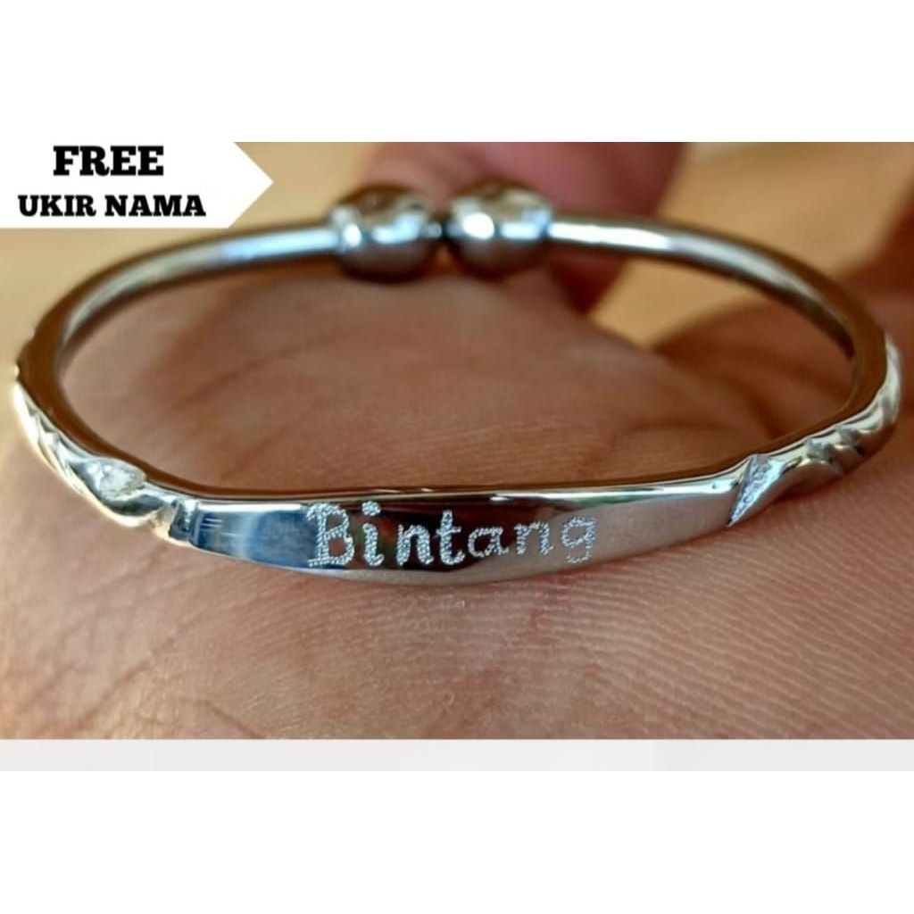 GELANG ANAK ASLI 100% BESI PUTIH GELANG ANAK BESI PUTIH MODEL BIJI LADA ADA UKIRAN DI SISI NYA BISA 