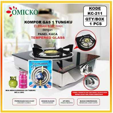 KOMPOR GAS KACA 1 TUNGKU OMICKO KC-211 ORIGINAL TEMPERED GLASS / KOMPOR GAS 1 TUNGKU