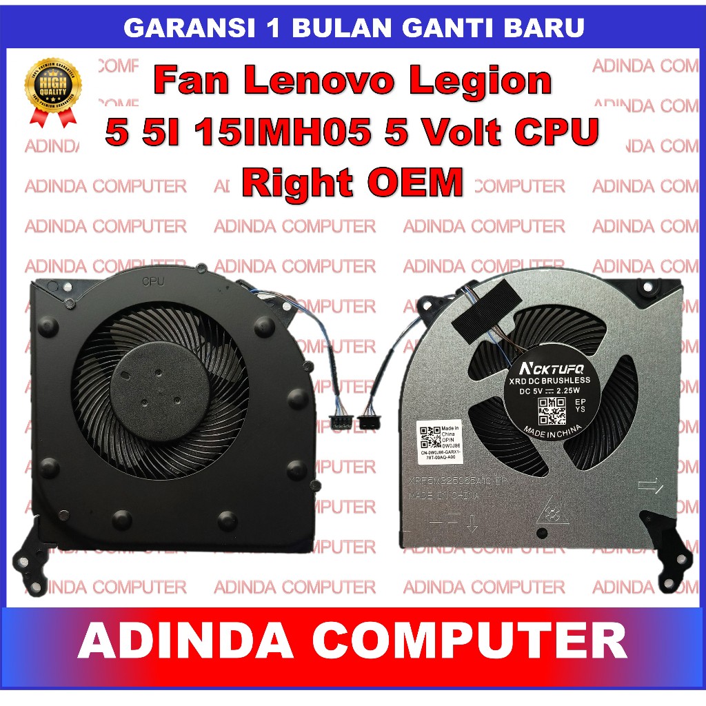 Fan Lenovo Legion 5 5I 15IMH05 5-15ARH05 R7000 Y7000 (2020) 5 Volt CPU OEM