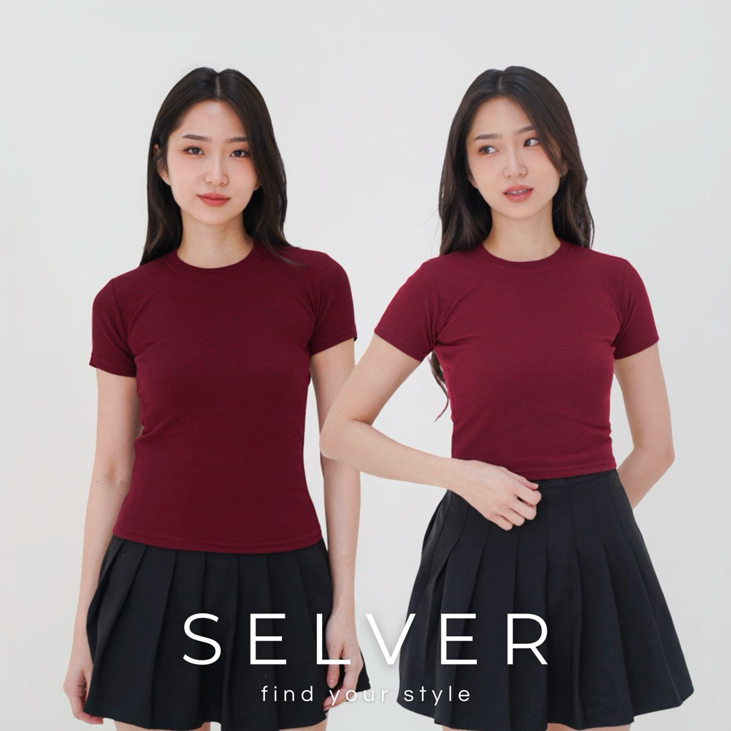 SELVER - Atasan Crop Top Tshirt Polos Kaos Knit Wanita Slim Fit Lengan Pendek Premium (S/M/L/XL)