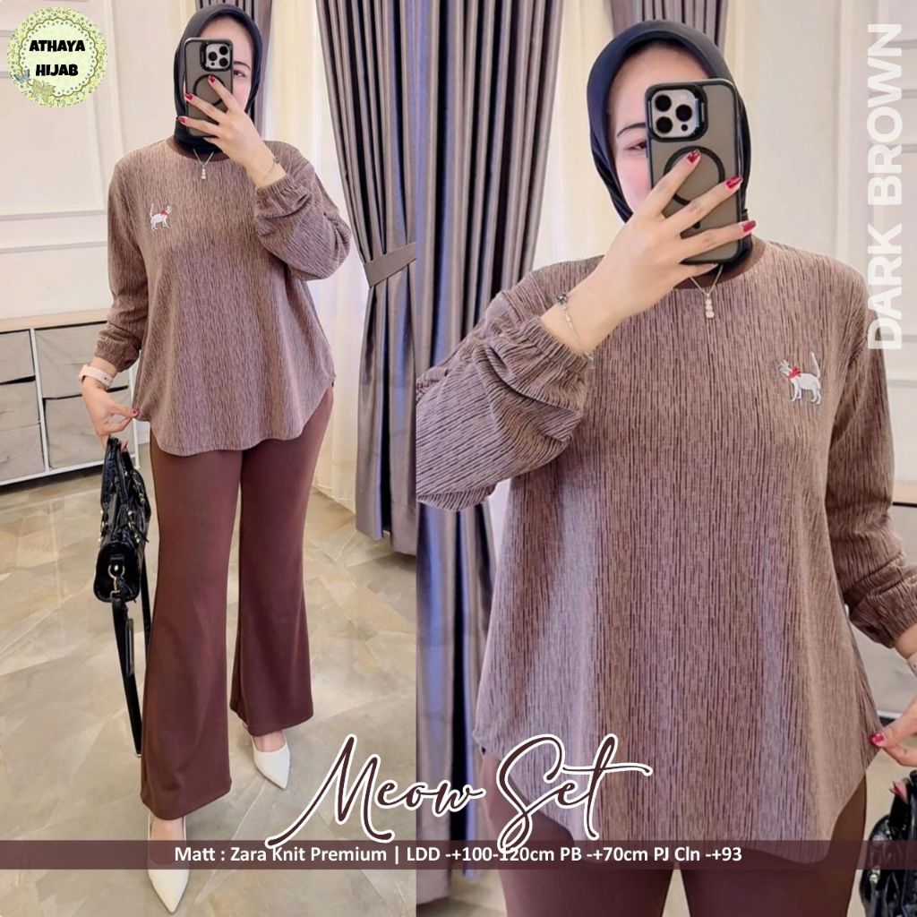 Setelan Wanita Kekinian Terbaru Meow Set By Athaya Bahan Zara Knit Premium Ld 100 - 120 PJ Celana 93