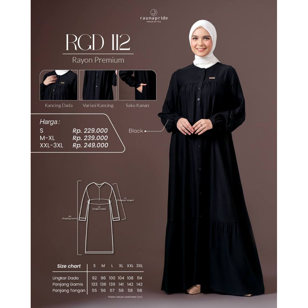 GAMIS RAUNA HITAM RGD 112, GAMIS RAUNA RGD 112 WARNA HITAM