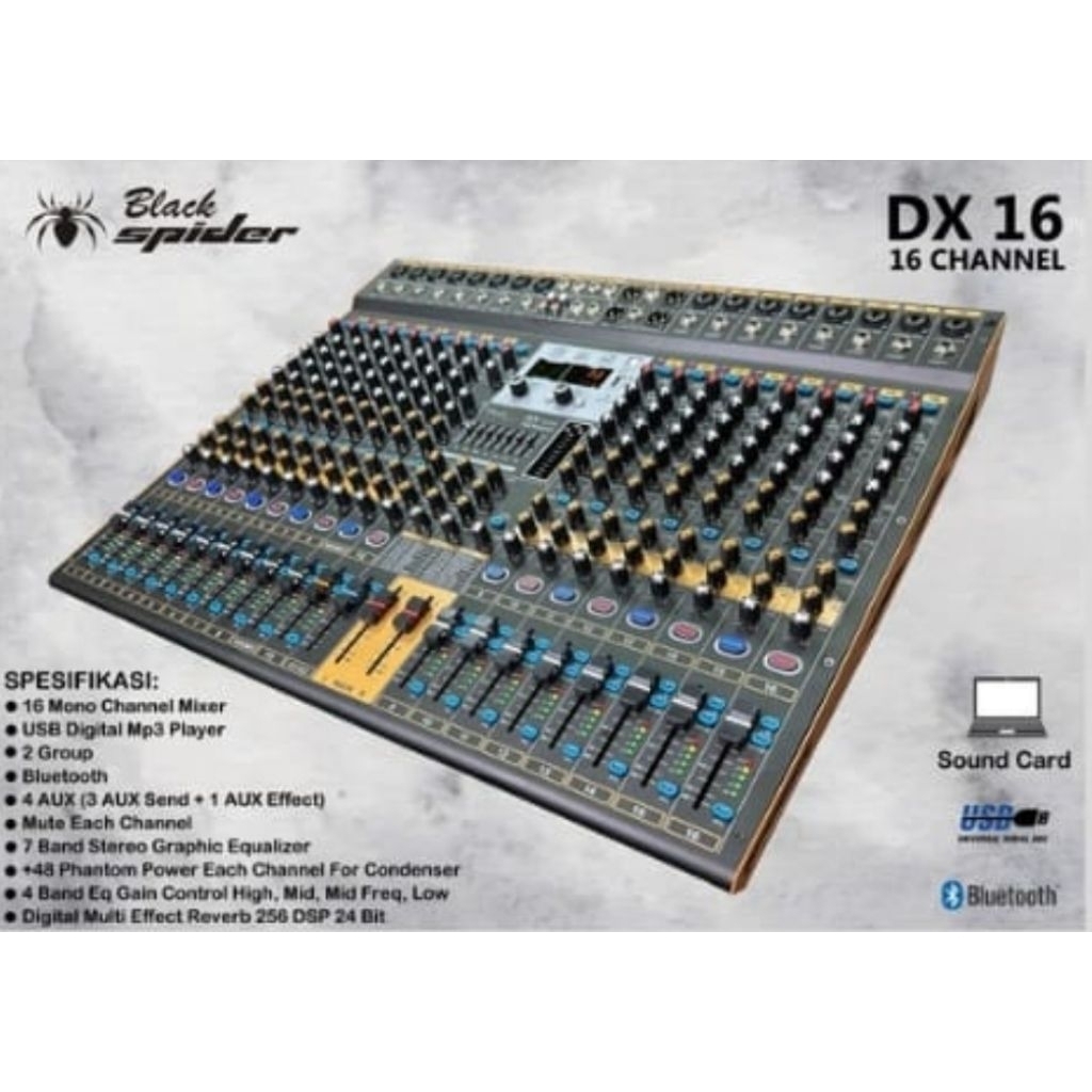 mixer audio blackspider 16 channel dx16 original black spider dx-16